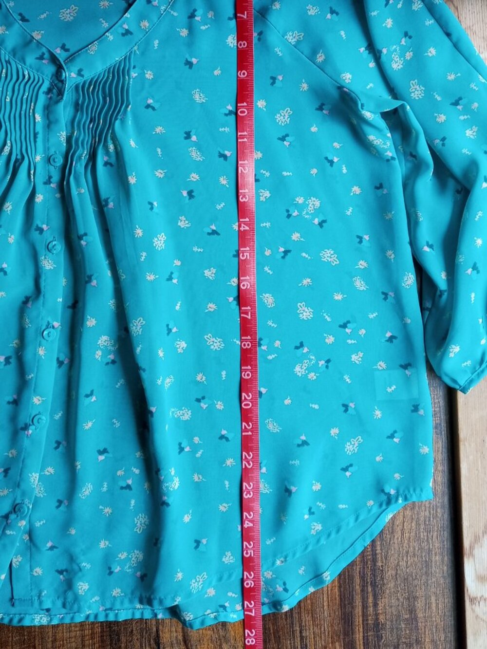 LC Lauren Conrad Women's Sz L Turquoise Blue Floral Semi-Sheer Blouse 3/4 Sleeve - Picture 6 of 15